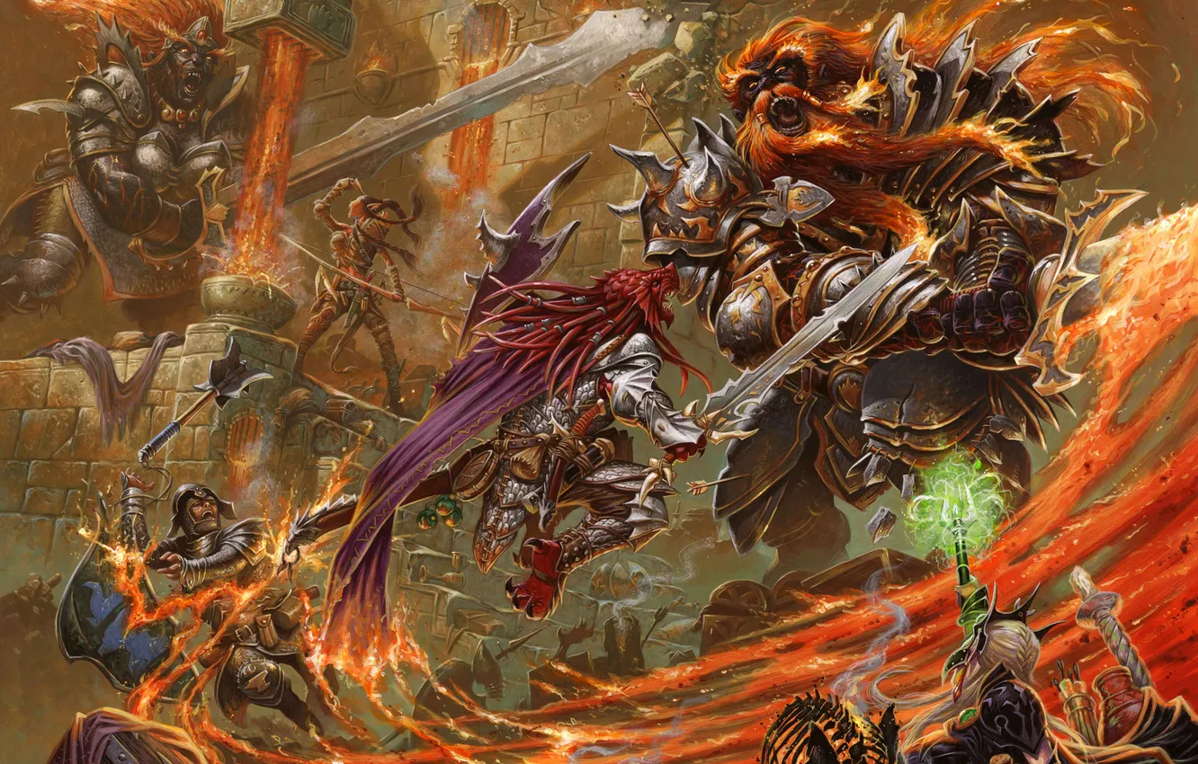 Photo wallpaper lights, castle, jump, magic, elf, monster, warrior, giant