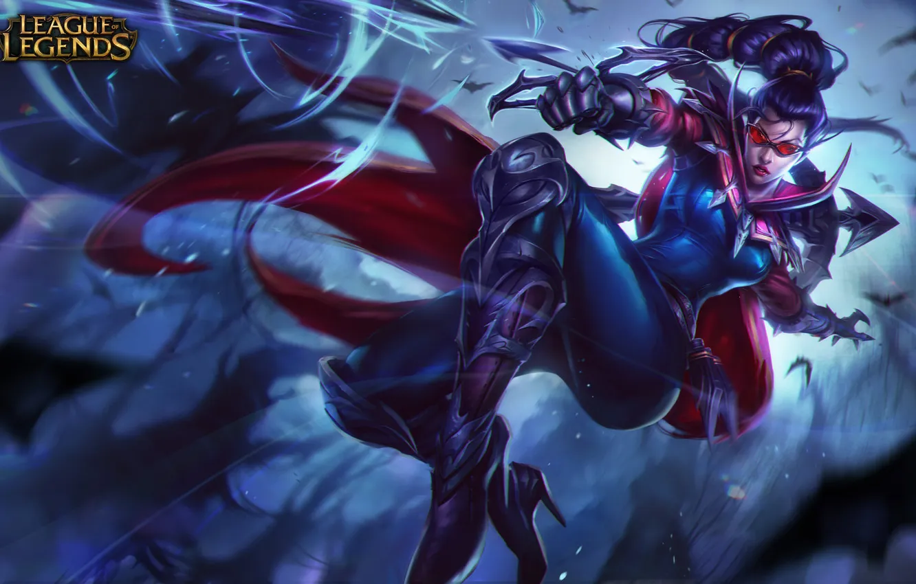 Photo wallpaper girl, jump, bird, shot, League of Legends, LoL, Vayne