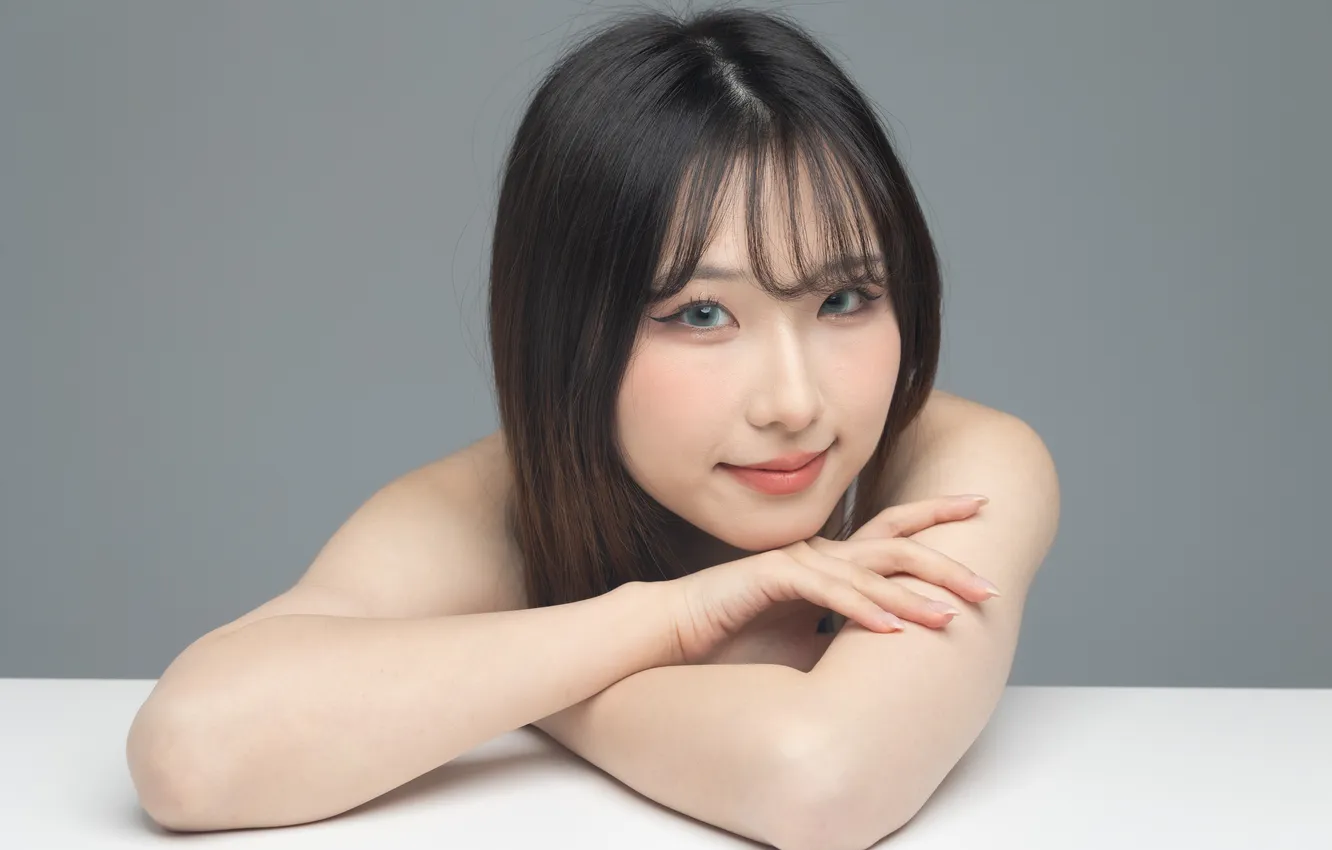 Photo wallpaper look, girl, brunette, Asian, cutie