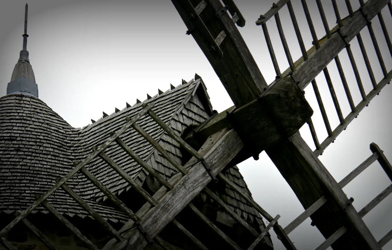 Photo wallpaper France, wooden house, windmill