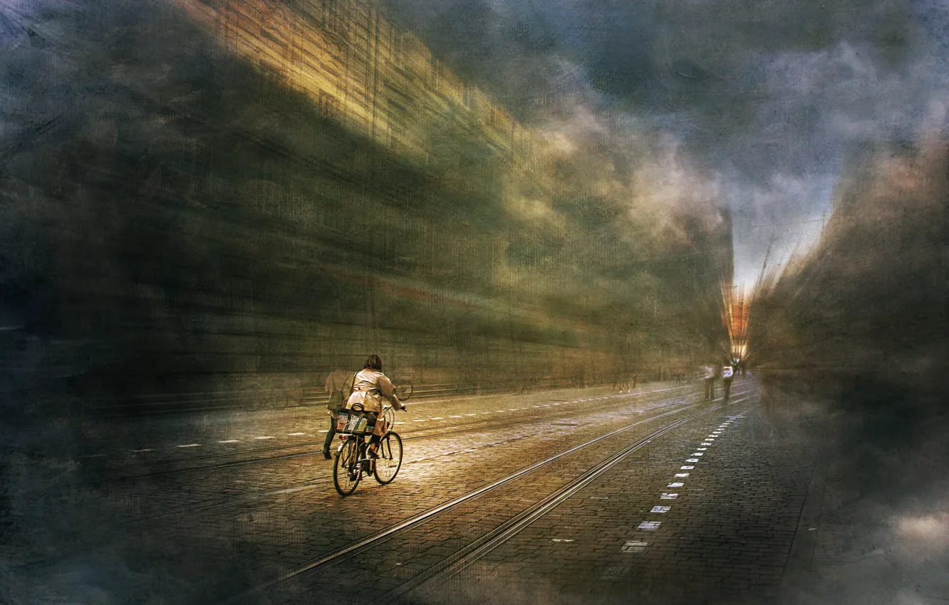 Photo wallpaper bike, the city, filter