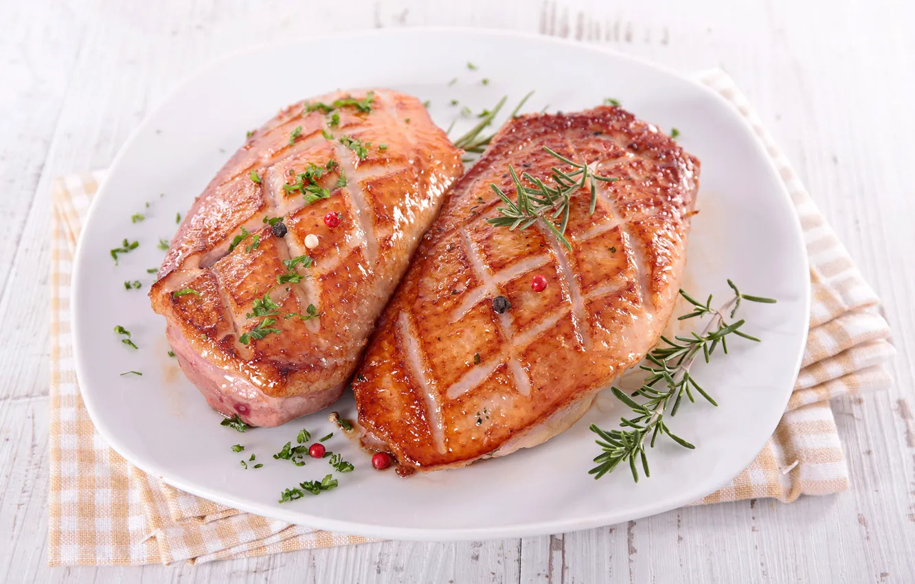 Photo wallpaper plate, meat, spices, grill