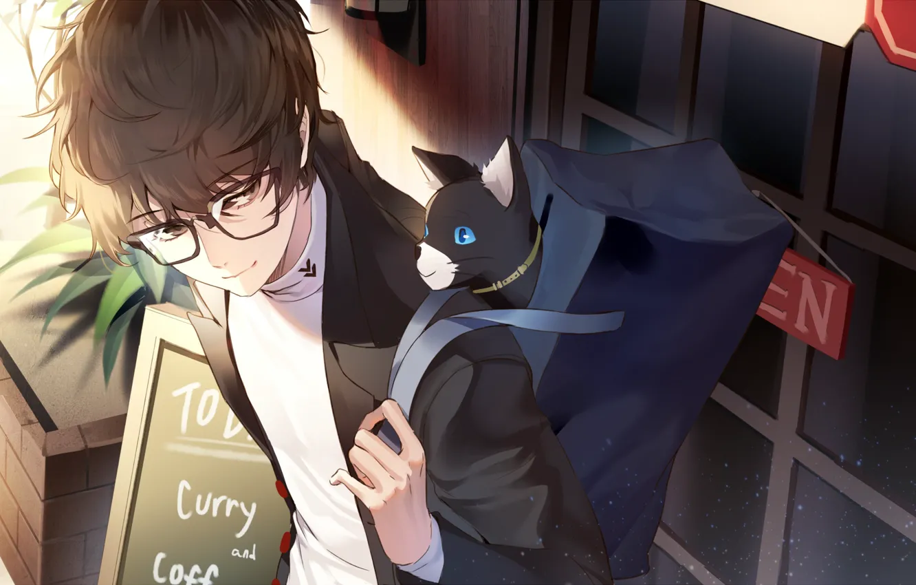 Photo wallpaper cat, anime, guy, Person 5, Persona, akira bastard