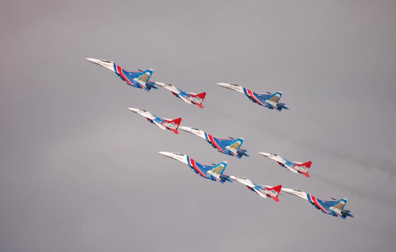 Photo wallpaper Su-27, The MiG-29, Swifts, aerobatics, Russian Knights
