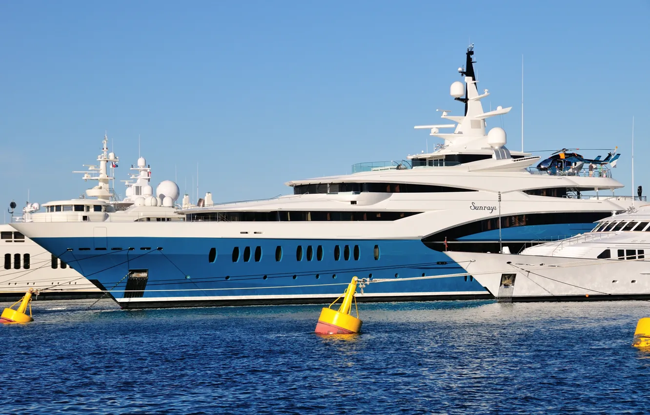 Photo wallpaper water, yachts, yacht, yacht, helicopter., mooring, motor
