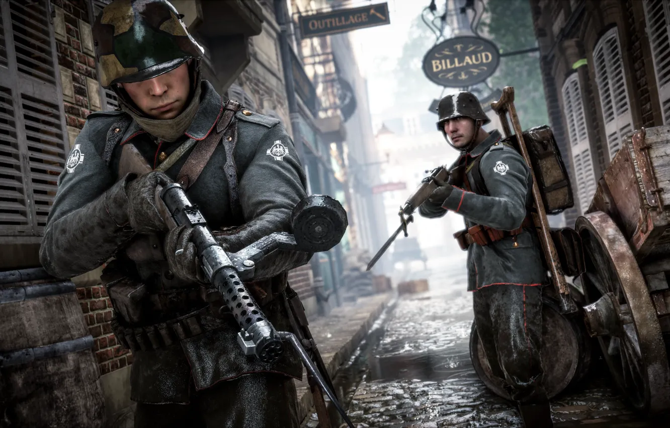 Photo wallpaper the city, war, street, the game, soldiers, the Germans, Electronic Arts, Battlefield 1