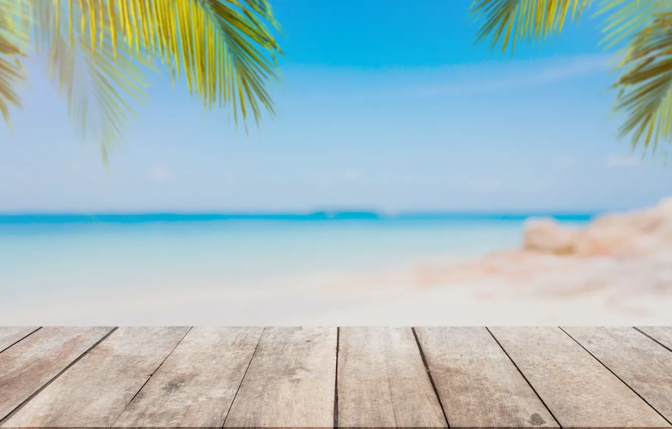 Photo wallpaper sand, sea, wave, beach, summer, the sun, palm trees, summer