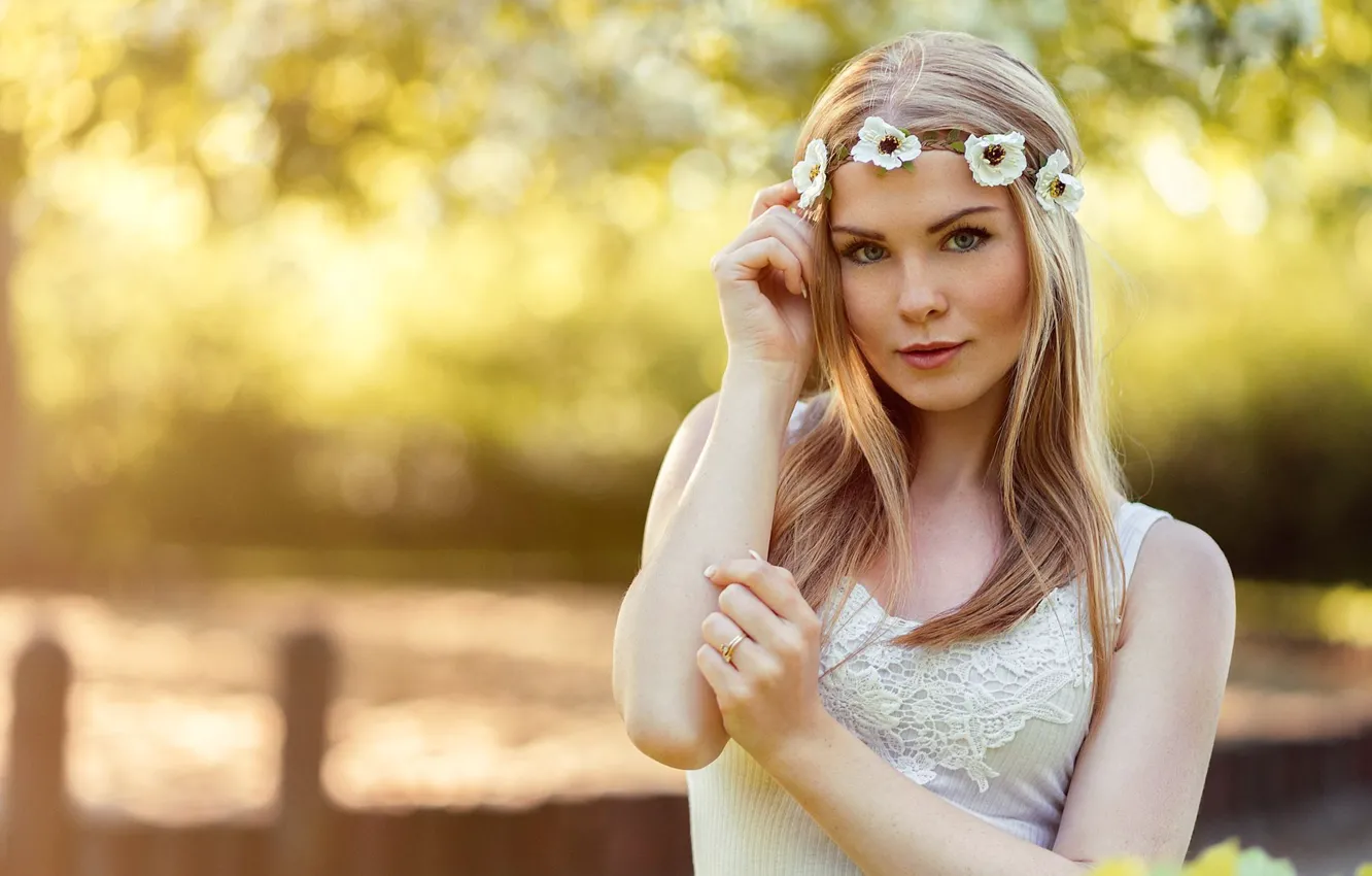Photo wallpaper look, girl, portrait, blonde, girl, wreath, Nathan Photography, Tonny Jorgensen