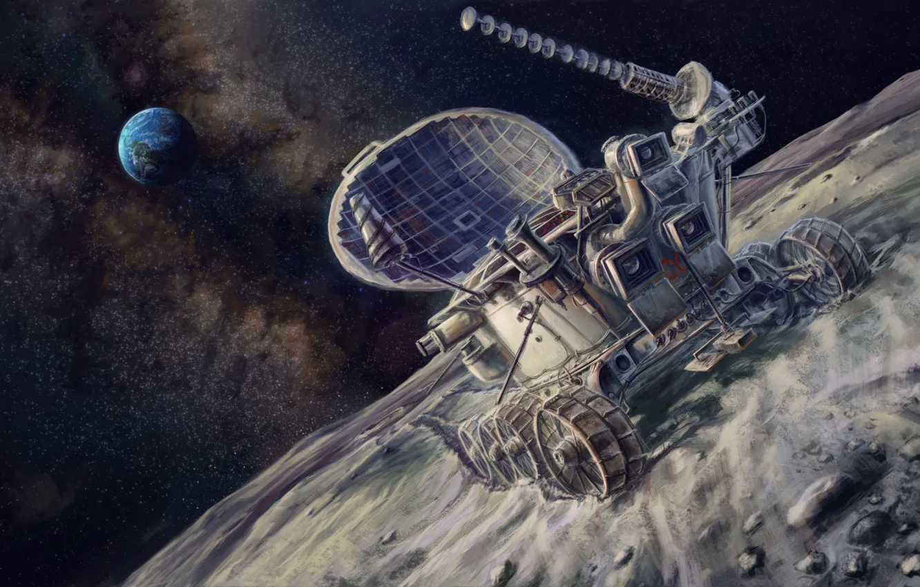 Photo wallpaper space, picture, art, USSR, painting, painting, landing on the moon, Rover