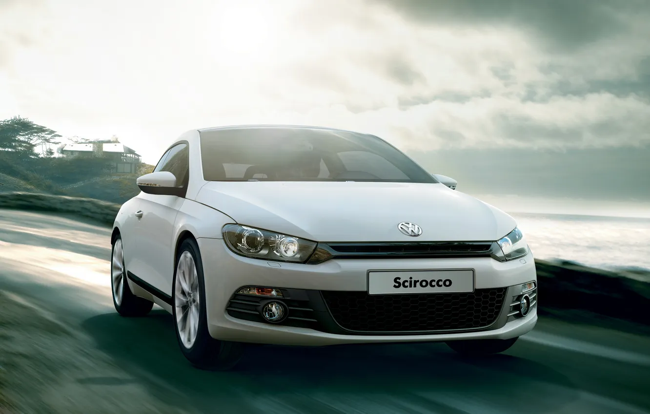 Photo wallpaper road, car, machine, white, movement, Volkswagen, white, car