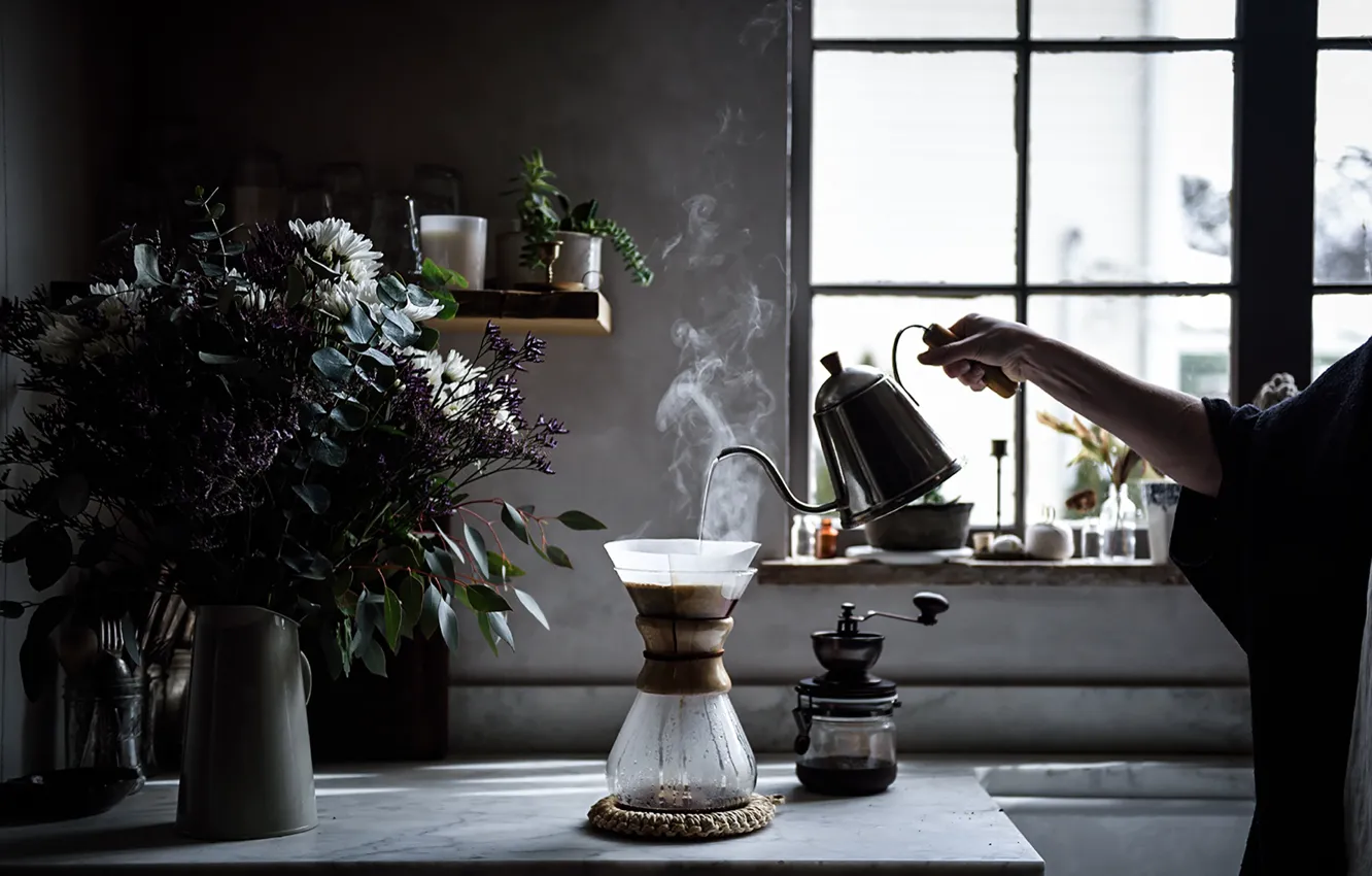 Photo wallpaper coffee, arabica, robusta, chemex, coffee maker, hot water