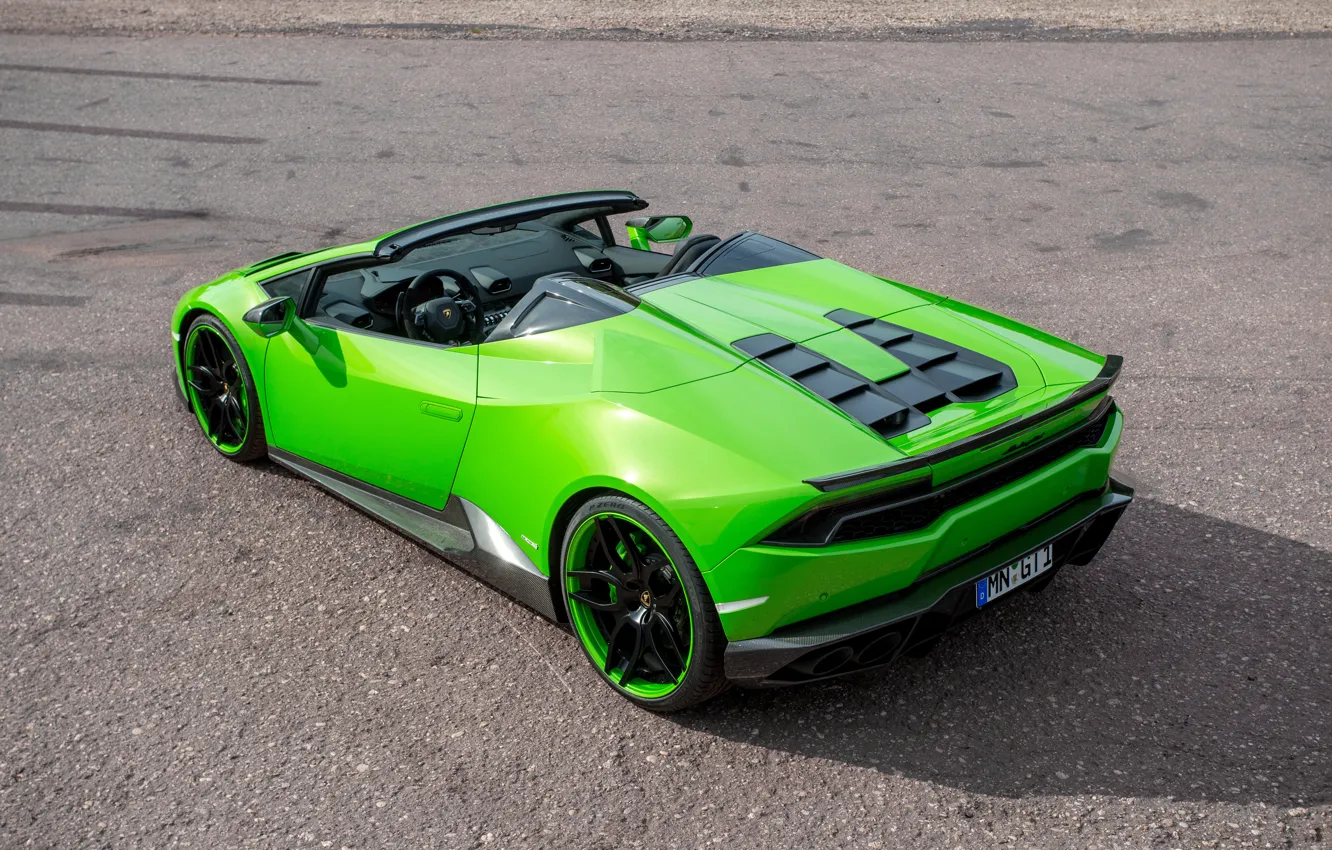 Photo wallpaper auto, green, Lamborghini, supercar, Spyder, back, exhausts, Novitec