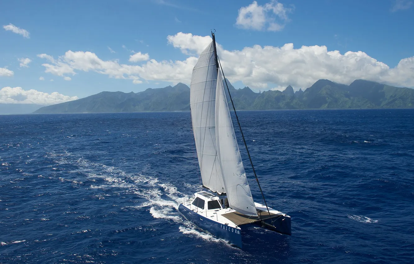 Photo wallpaper sea, the way, movement, the wind, romance, sail, walk, catamaran