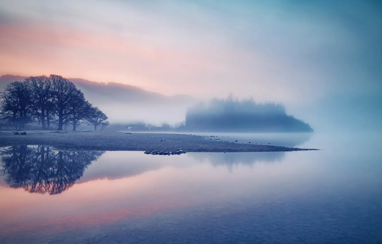 Photo wallpaper night, fog, river