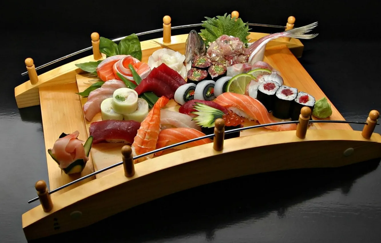 Photo wallpaper fish, figure, sushi, rolls, salmon