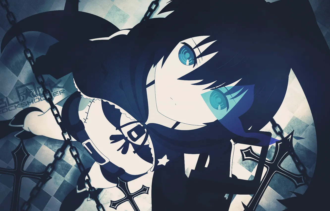 Photo wallpaper anime, art, chain, girl, black rock shooter, glowing eyes