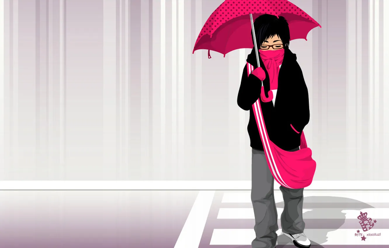 Photo wallpaper road, umbrella, rain, mood, anime, the transition, guy, emo