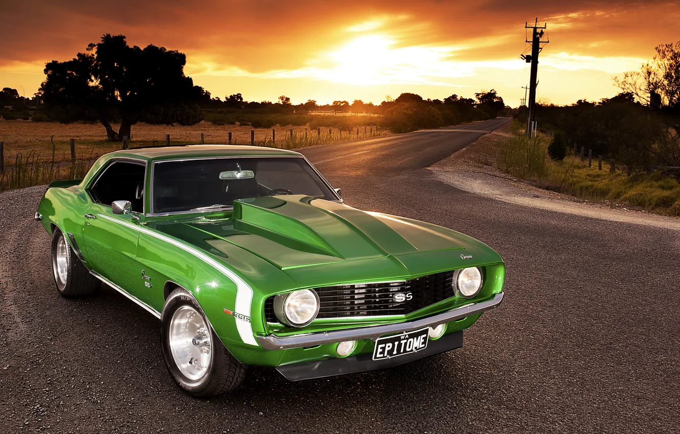 Photo wallpaper car, auto, sunset, muscle car, Chevrolet Camaro, Chevrolet Camaro, hd wallpaper