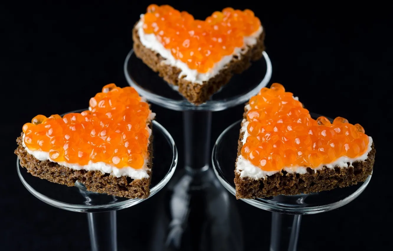 Photo wallpaper food, hearts, sandwiches, caviar, a delicacy