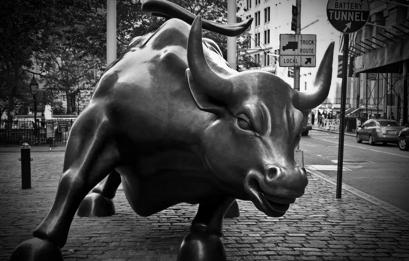Photo wallpaper metal, USA, New York, Bull of Wall Street