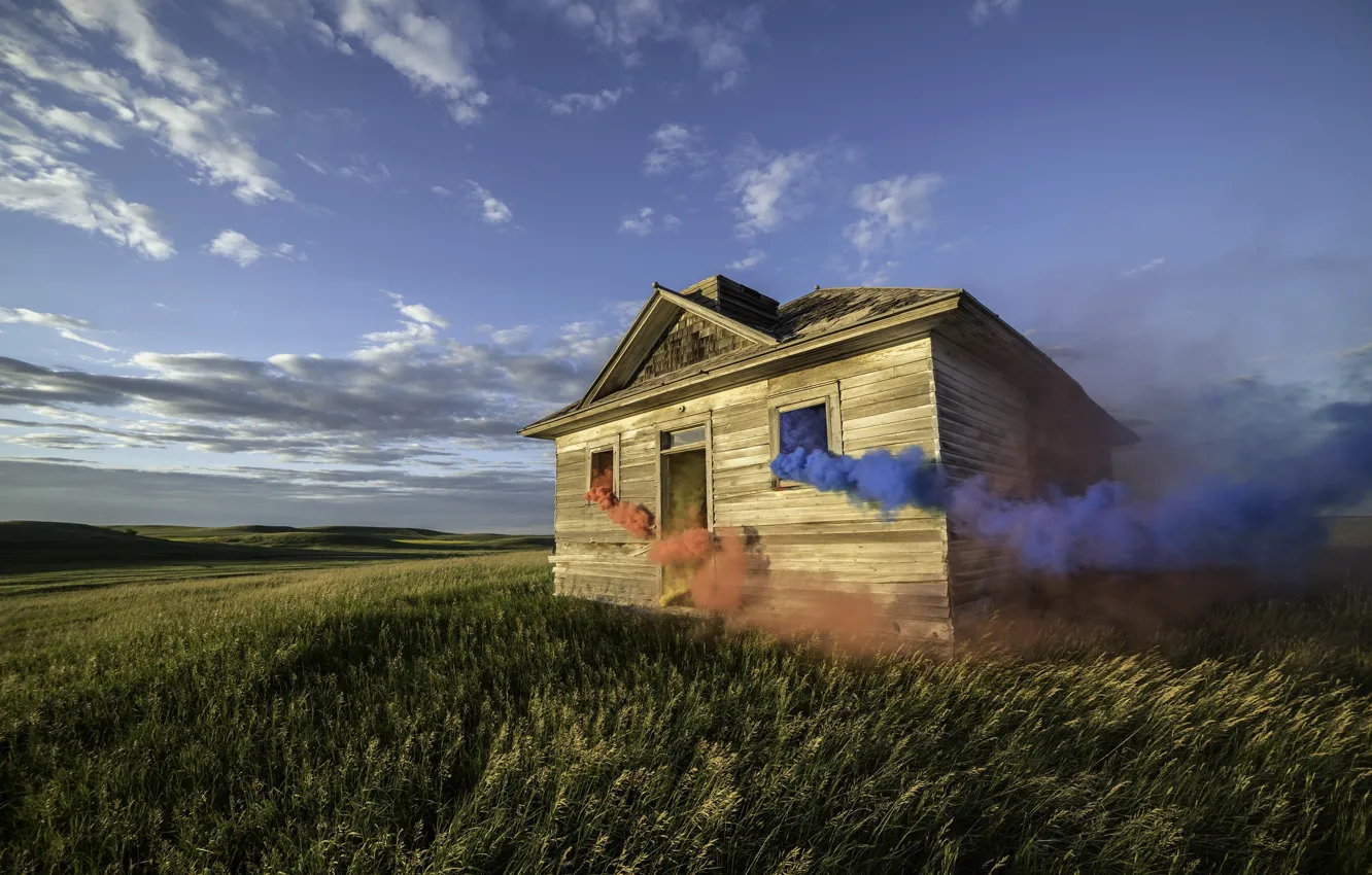 Photo wallpaper field, smoke, home