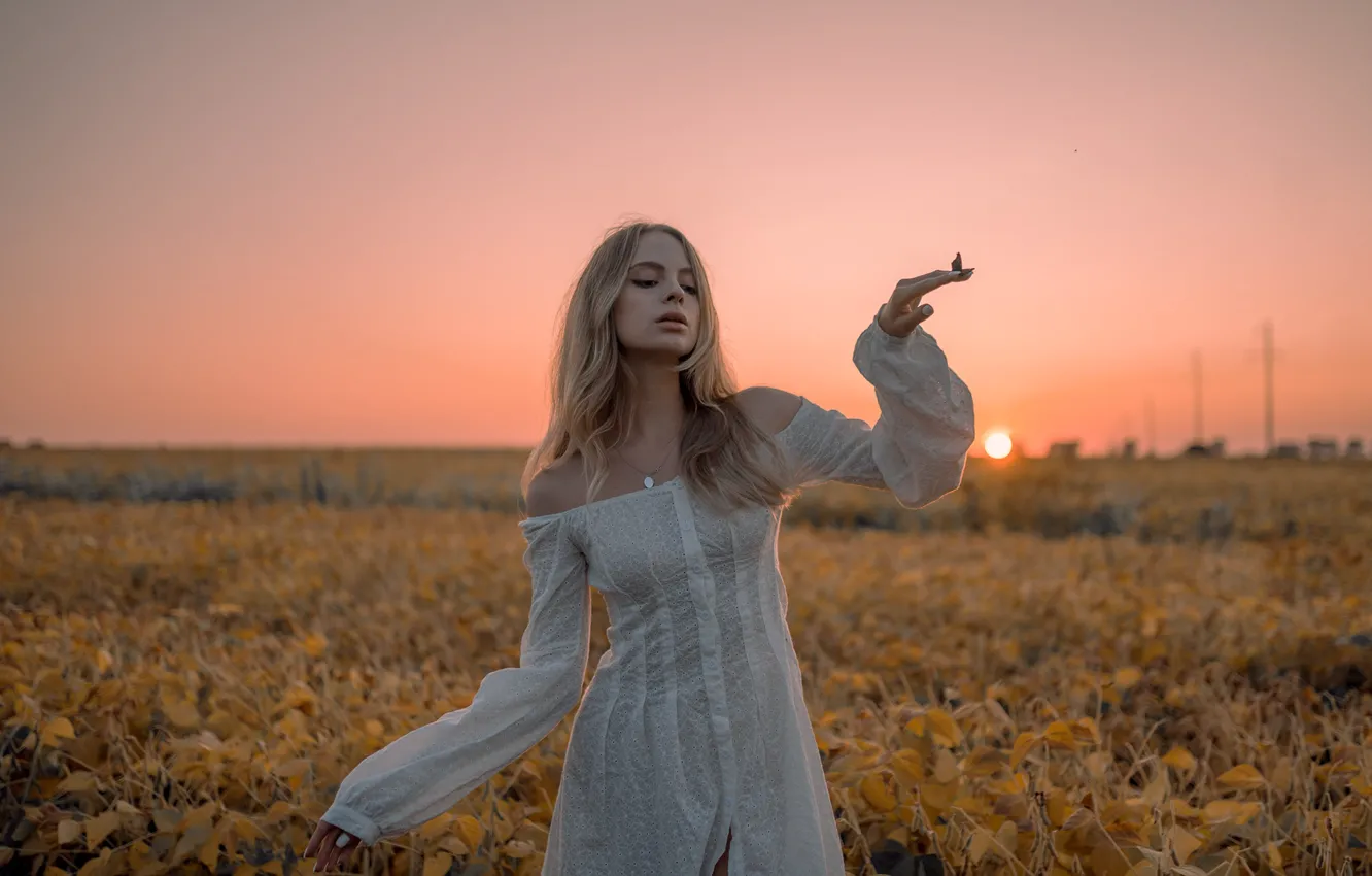 Photo wallpaper field, the sky, the sun, dress, horizon, sundress, Photographer Masha Raymers