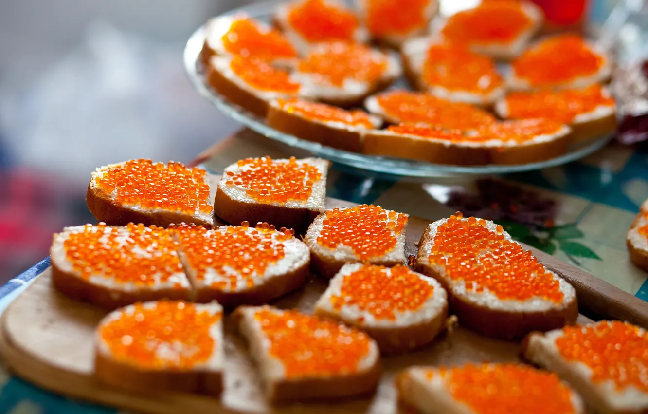 Photo wallpaper blur, bread, caviar, sandwiches