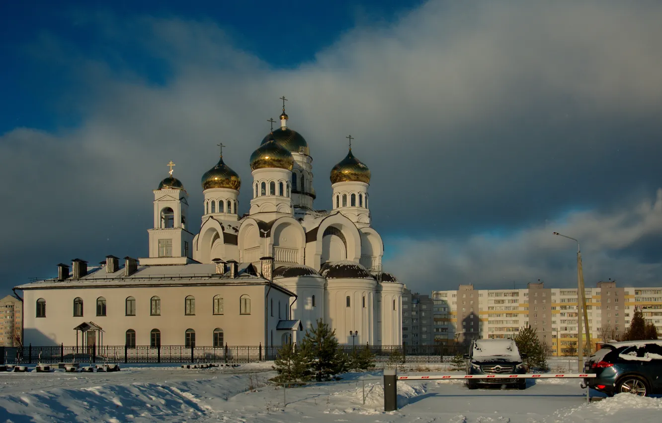 Photo wallpaper winter, the city, Cathedral, architecture, Mogilev