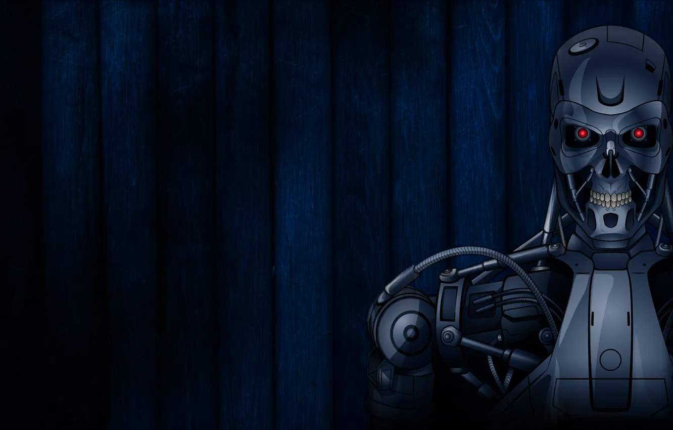 Photo wallpaper strip, robot, terminator, red eyes, Terminator, dark blue background