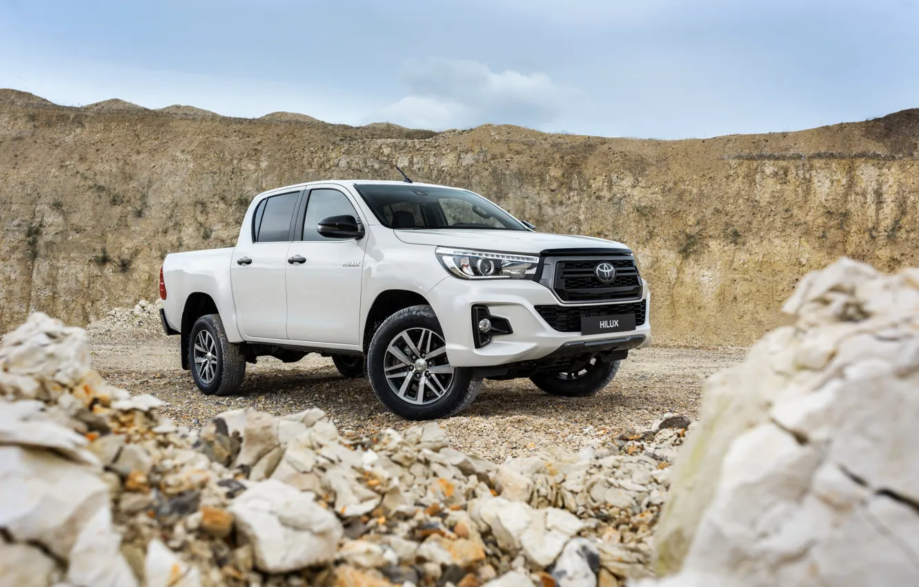 Photo wallpaper white, the sky, stones, Toyota, pickup, Hilux, Special Edition, 2019