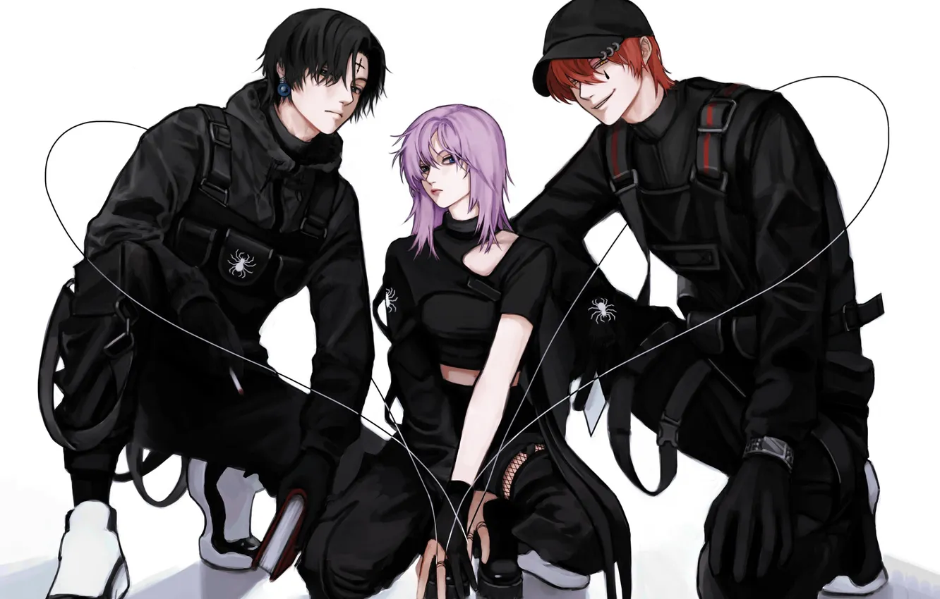 Photo wallpaper special agent, three, hunter x hunter, two guys, lilac hair, black clothes, sitting on my …