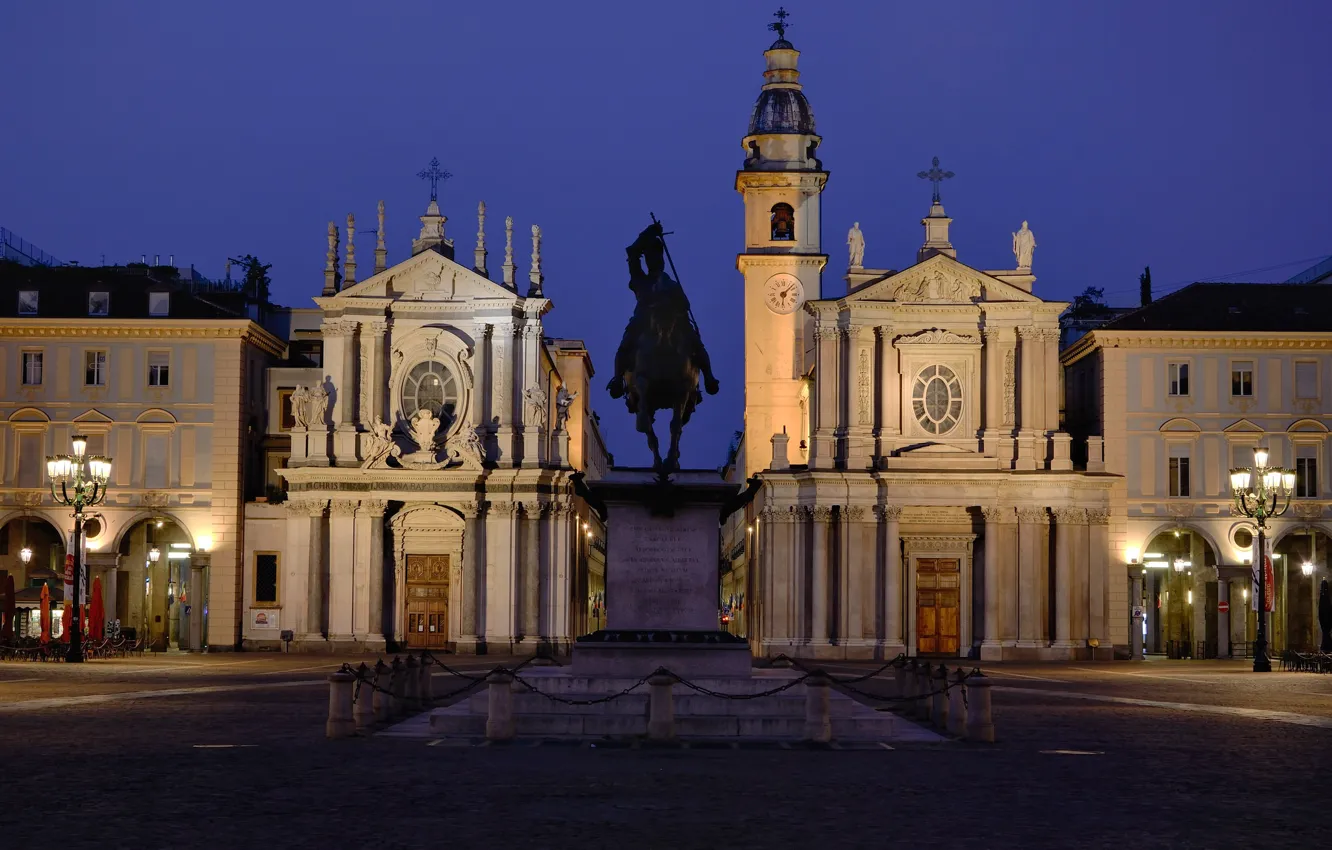 Photo wallpaper night, lights, area, Italy, monument, Turin