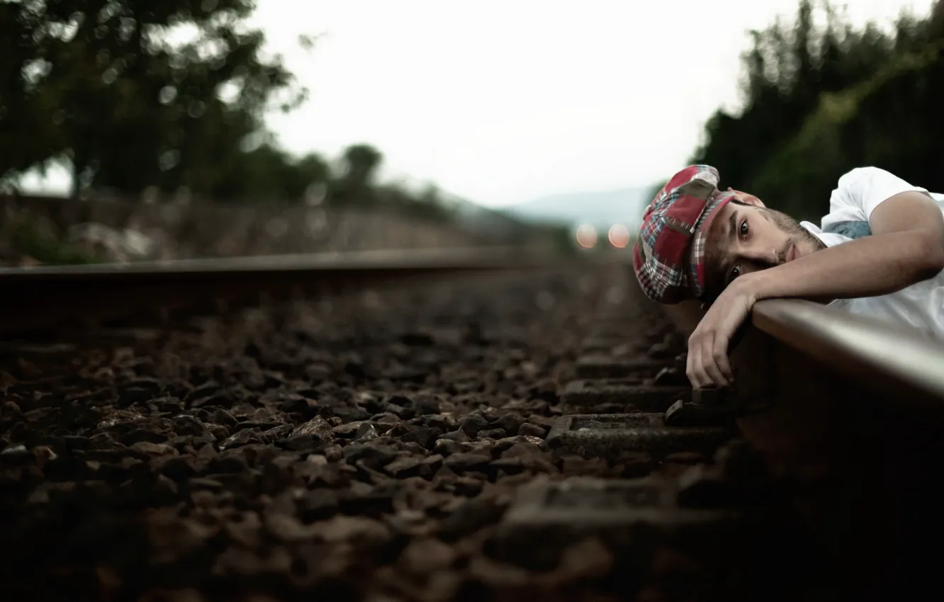 Photo wallpaper mood, hat, railroad, guy