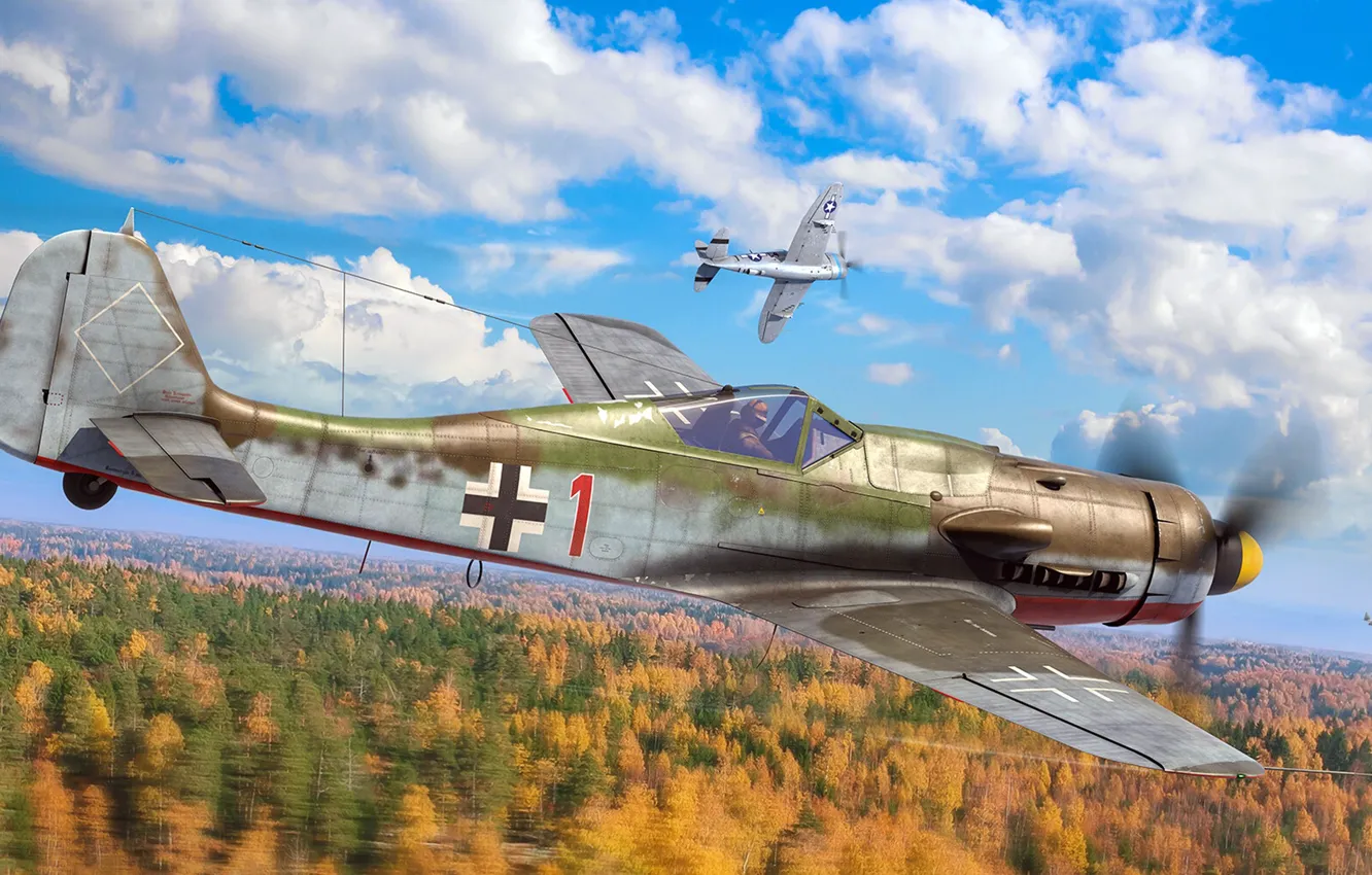 Photo wallpaper Luftwaffe, fighter-monoplane, Focke-Wulf, The Protector, German single-seater single piston, Antonis (rOEN911) Karidis, FW-190 D-9, Red …