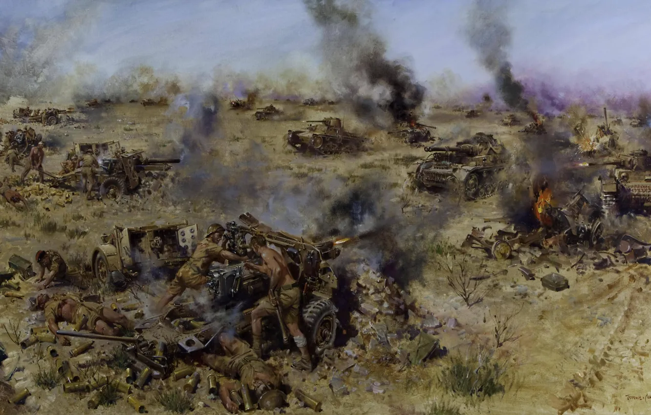Photo wallpaper fire, flame, attack, smoke, tanks, shots, artillery, WW2