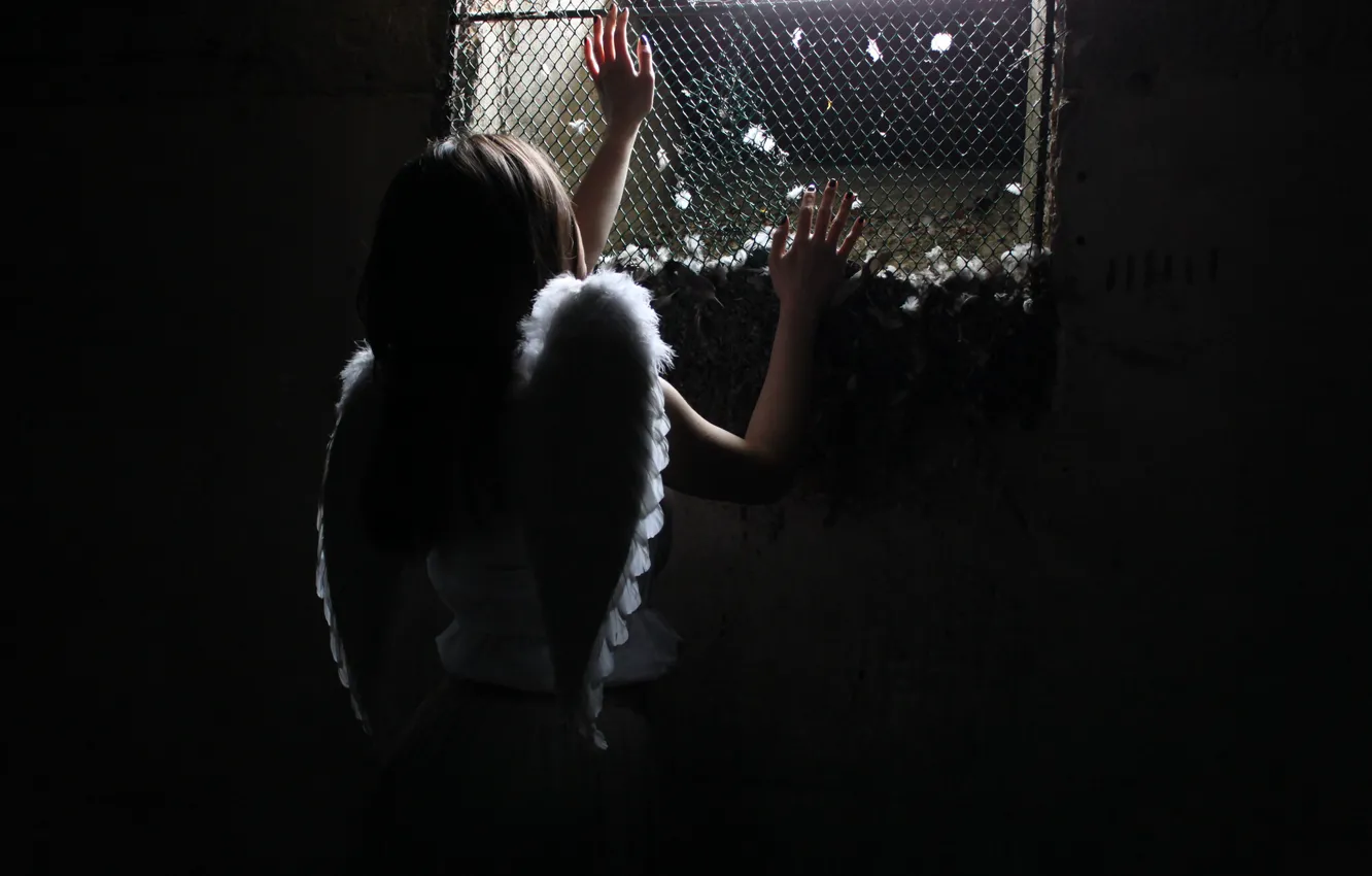 Photo wallpaper girl, angel, prison