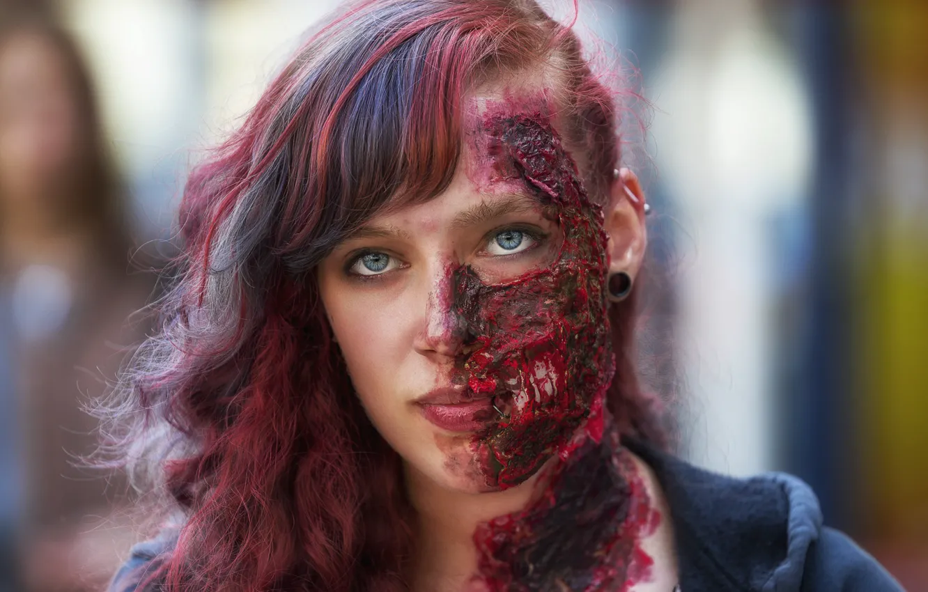 Photo wallpaper girl, face, makeup, zombies