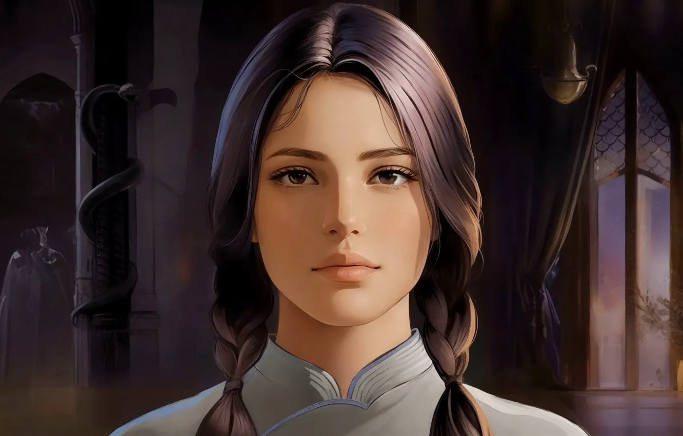 Photo wallpaper girl, drawing, portrait, AI Art