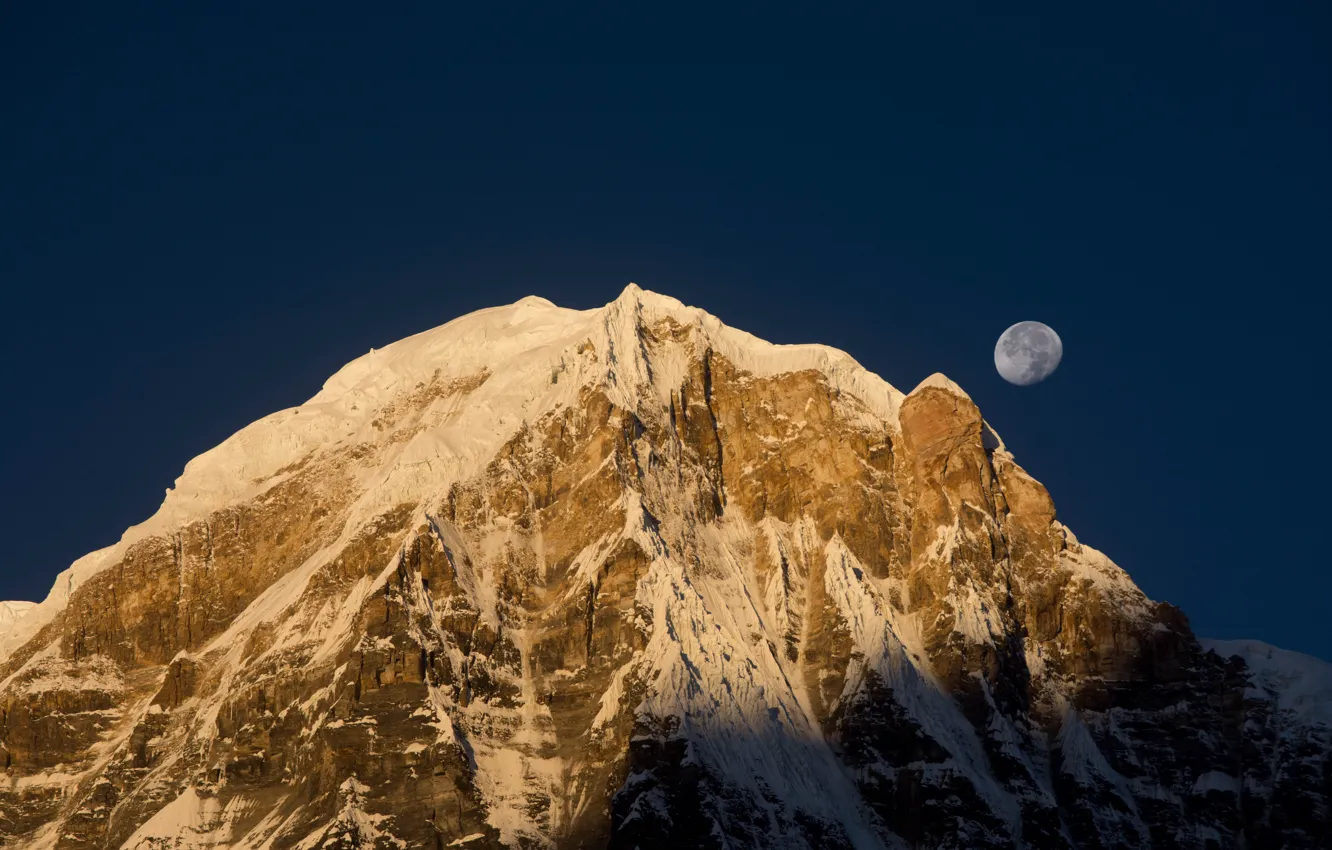 Photo wallpaper the sky, snow, mountains, nature, rocks, the moon, the evening