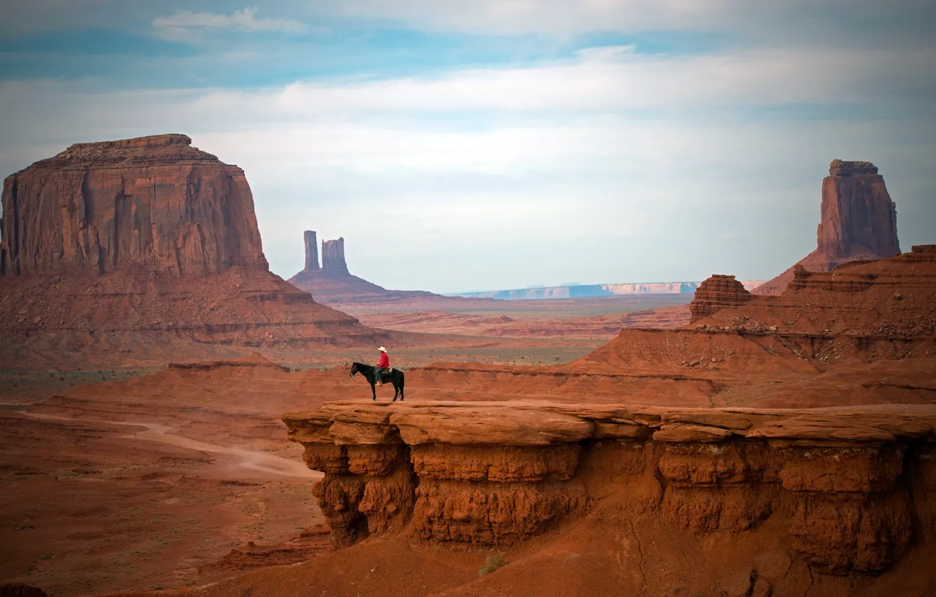 Photo wallpaper landscape, mountains, horse, rider
