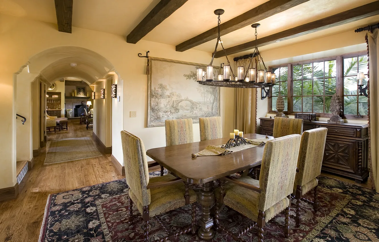 Photo wallpaper dining room, living space, hacienda, Santa-Barbara, spanish interior