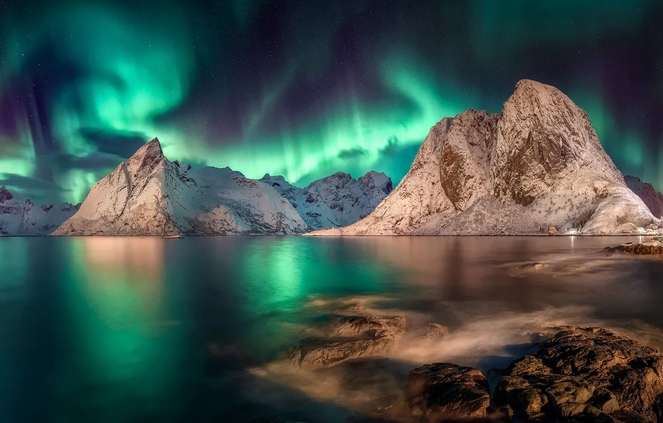 Photo wallpaper Northern lights, Norway, Norway, Pure, Lofoten, Nordland