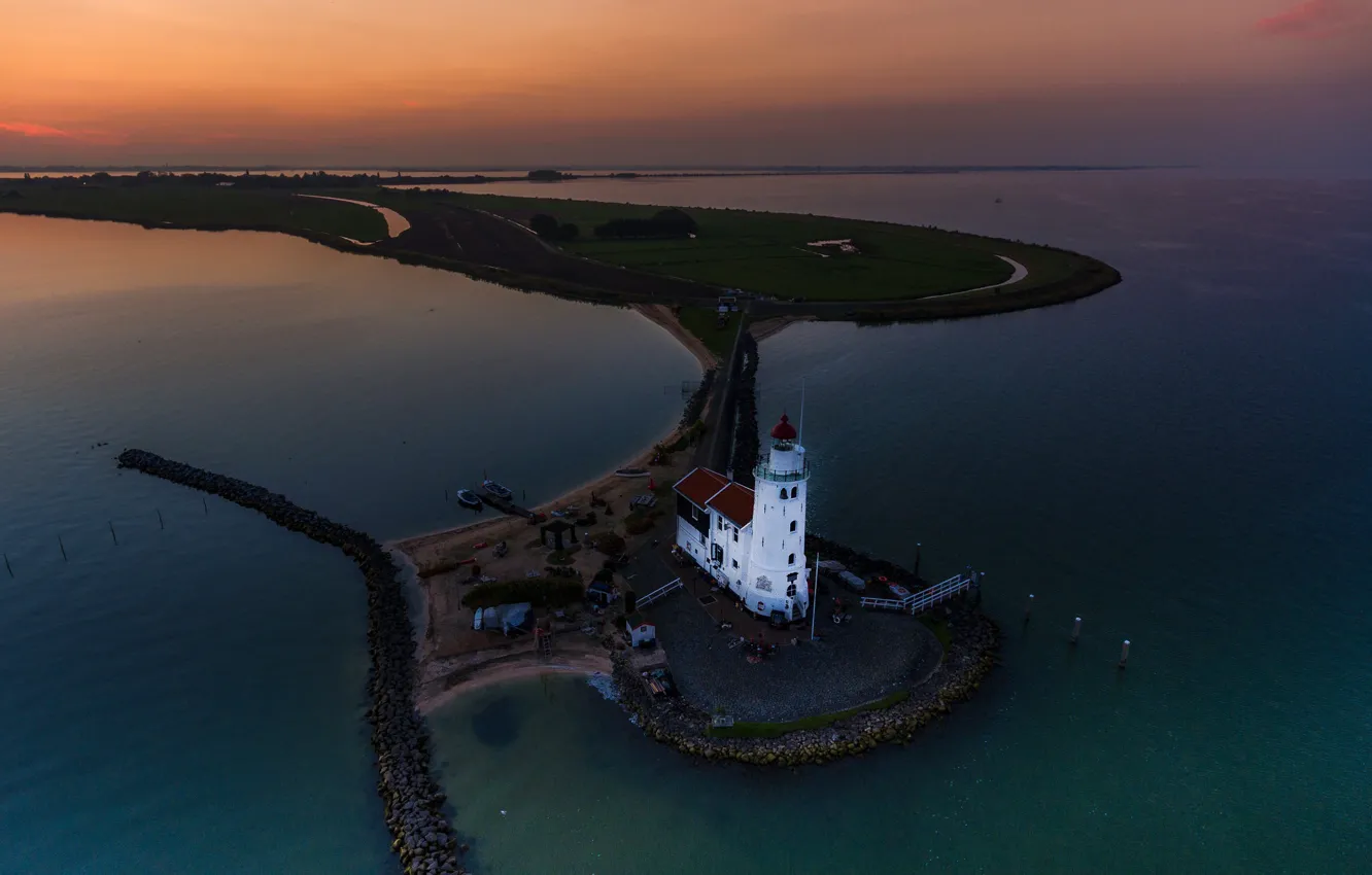 Photo wallpaper lighthouse, island, panorama, Netherlands, Rozewerf