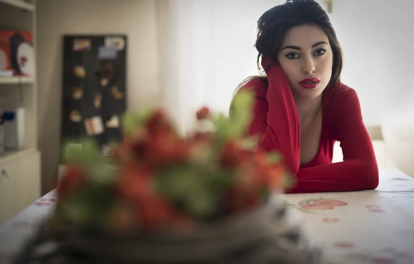 Photo wallpaper look, background, model, dress, lipstick, Serena