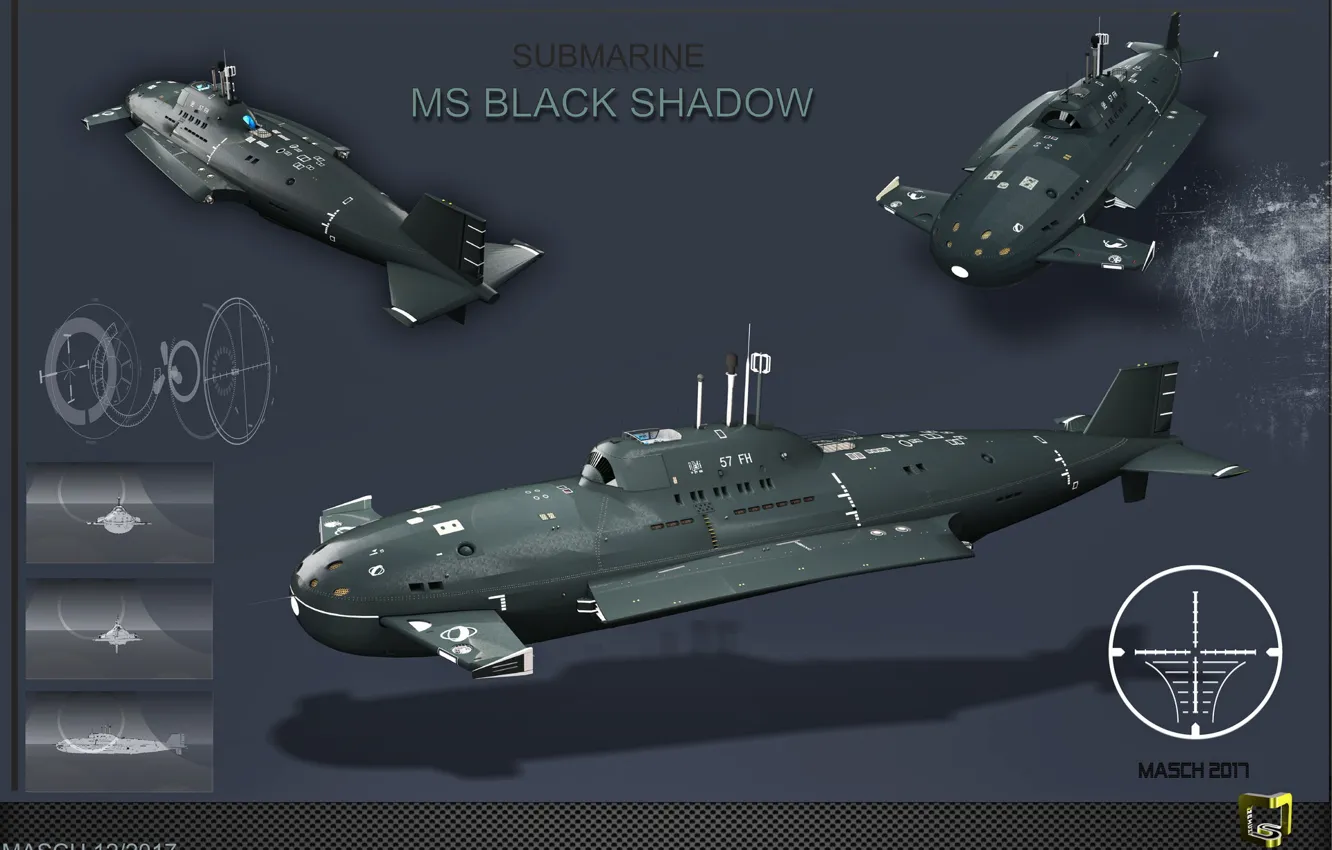 Photo wallpaper submarine, indicators, The Black Shadow Project