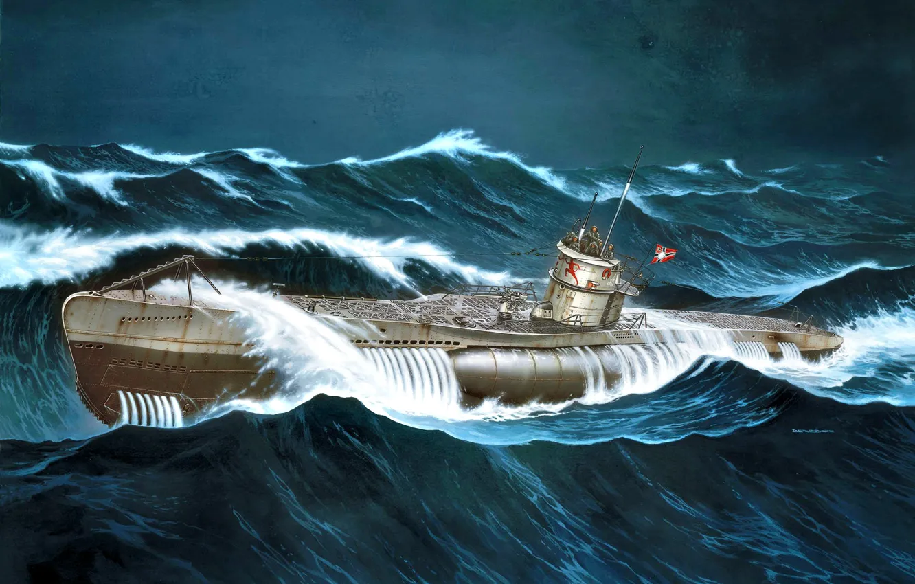 Photo wallpaper wave, storm, WWII, German submarine, U-552, U-boot type VIIC, Erich Topp