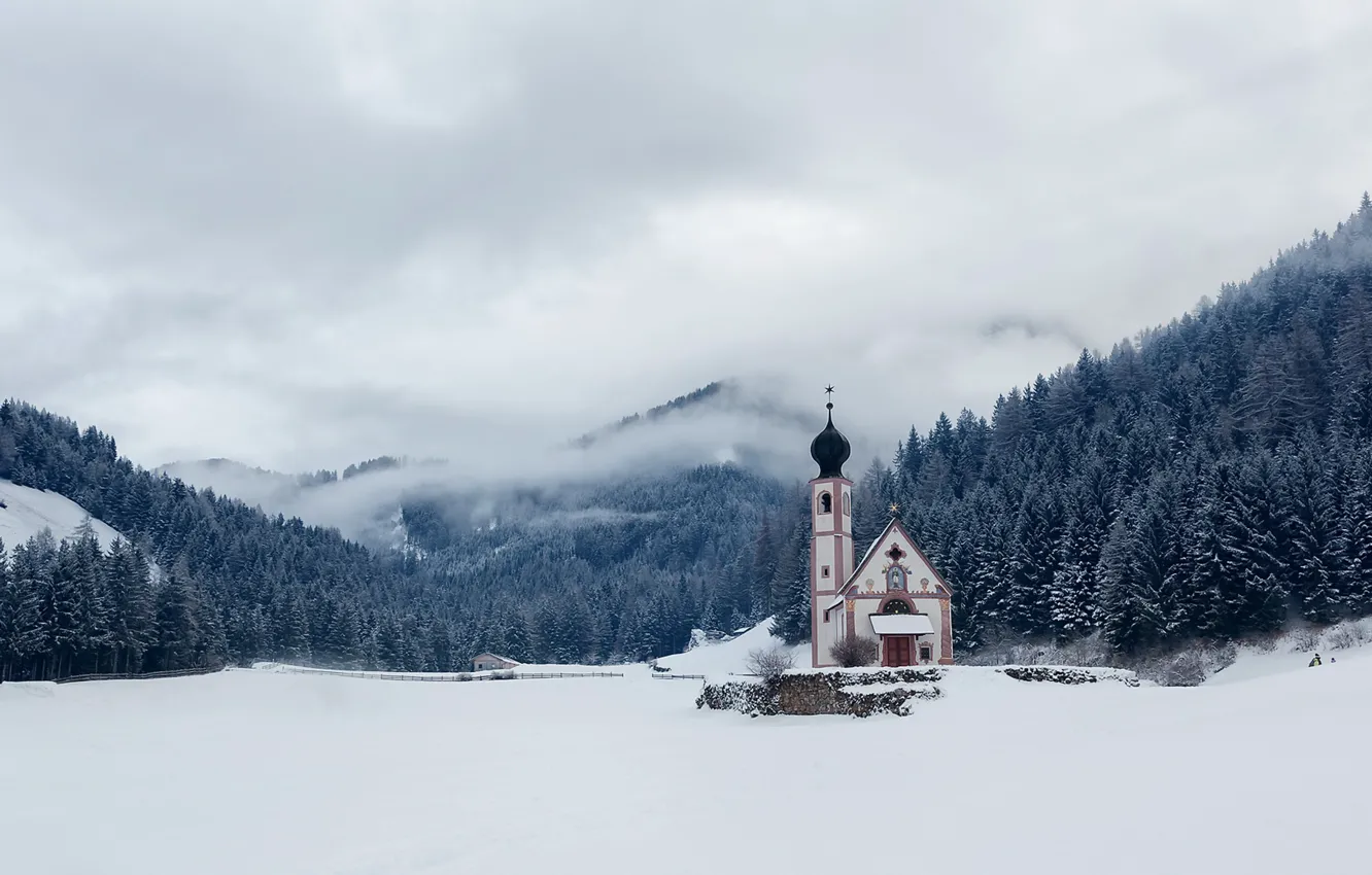 Photo wallpaper nature, Italy, winter, val di funes
