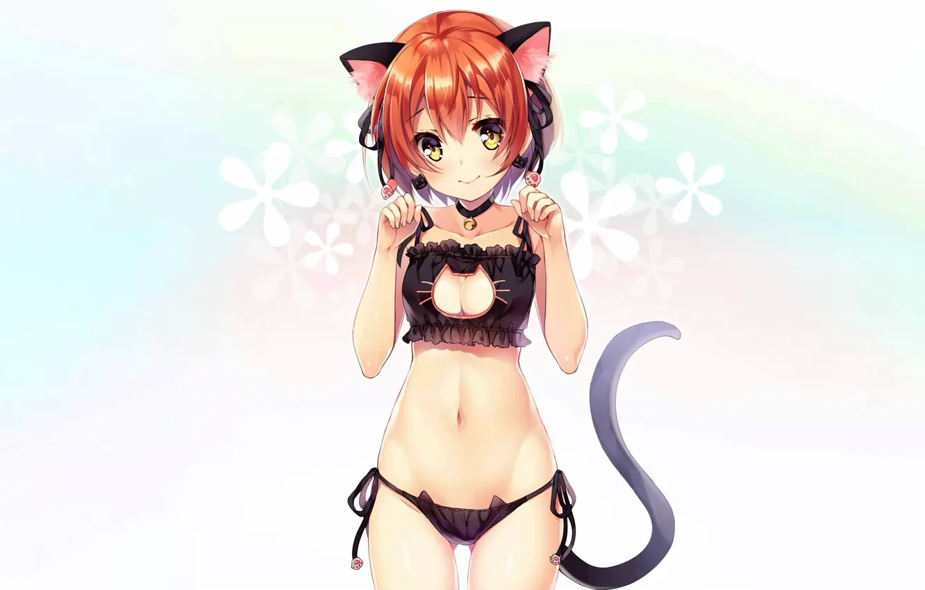 Photo wallpaper girl, sexy, lingerie, bra, cleavage, panties, boobs, animal ears