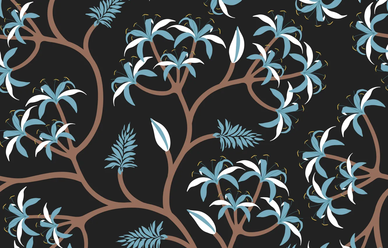 Photo wallpaper background, black, Flower, Blue, Black, Vintage, Background, Leaves