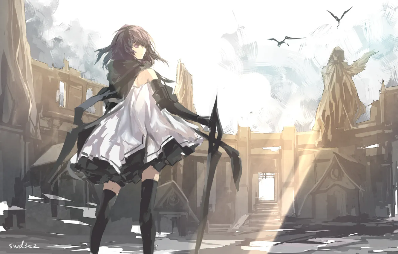 Photo wallpaper girl, the city, dragon, dress, art, swd3e2